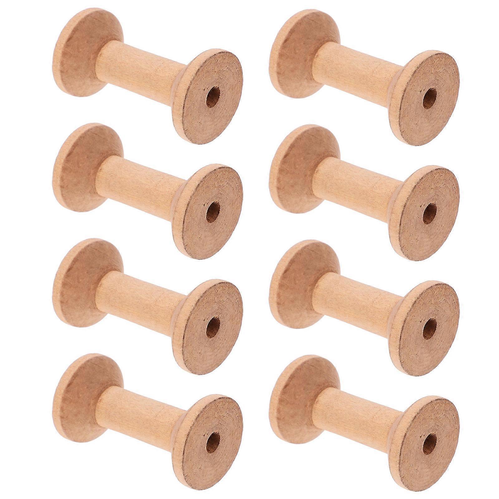 40 Pcs Wood Craft Spools For Yarn Weaving And Decorating Crafts With Storage Function In Khaki Color