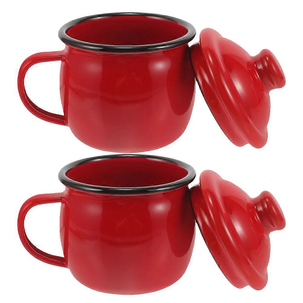 8Pcs Red Enamel Mug Cup for Drinking Use Microwave Oven Safe Set