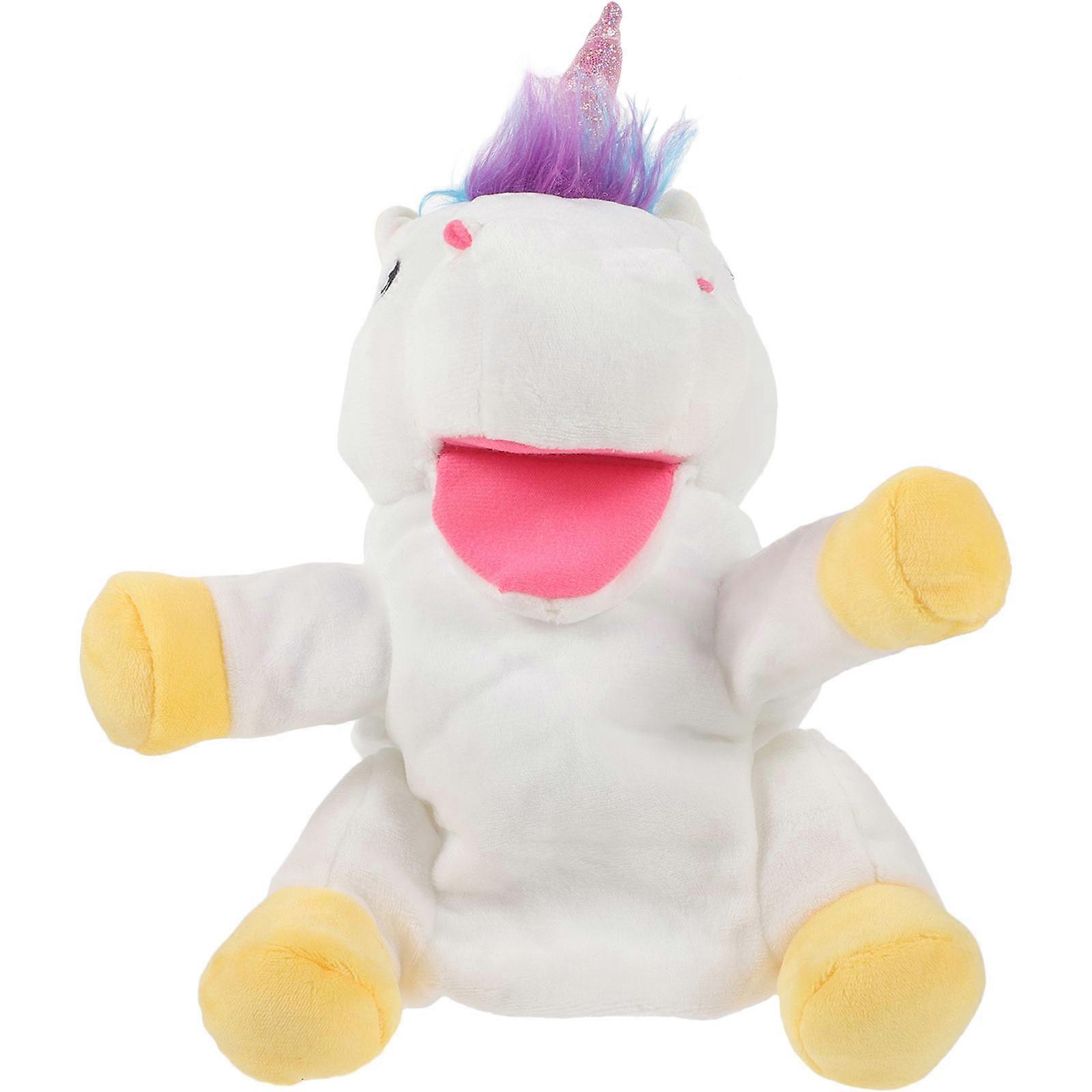 White Unicorn Hand Puppet for Kids Playing Storytelling 2Pcs Plush Toy