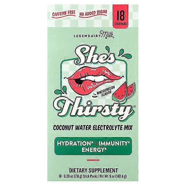 Legendairy Milk, She's ThirstyÃÂÃÂÃÂÃÂÃÂÃÂÃÂÃÂ®, Coconut Water Electrolyte Mix, Watermelon, 18 Stick Packs, 0.28 oz (7.8 g) Each