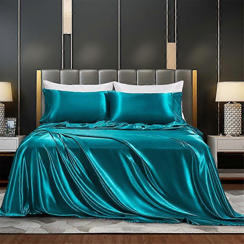 Luxuoso Conjunto Lakan de Cetim de 4 partes com Cama King Teal