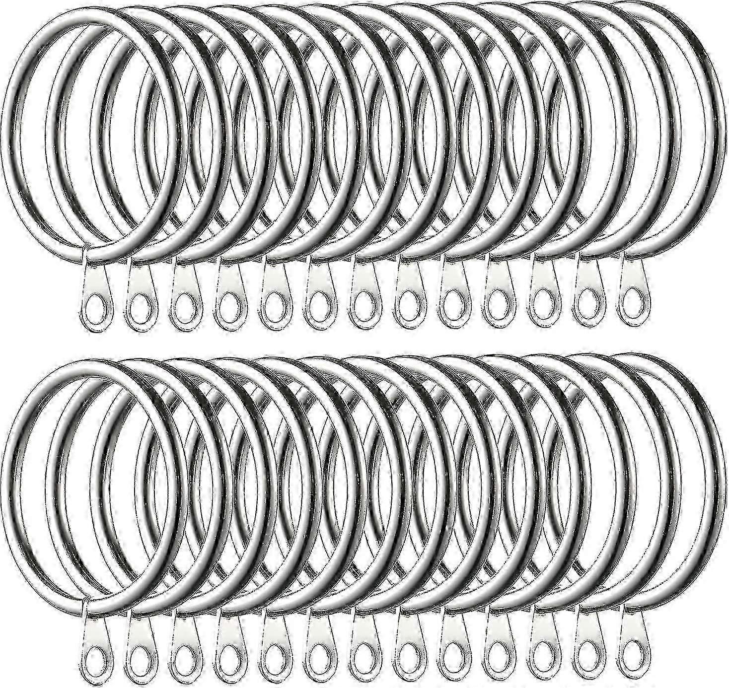 吊り下げカーテンとロッド用の60個の金属製カーテンリング、エレガントなウィンドウドレッシング用の内径38mm(シルバー)