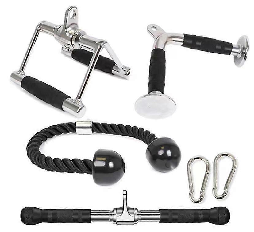 High Pull Down Kit, Double D Rowing Handle, Rope, V-Bar, Deep Squat Pull Down Cable Pulley Machine Power Rack Accessory, Silver