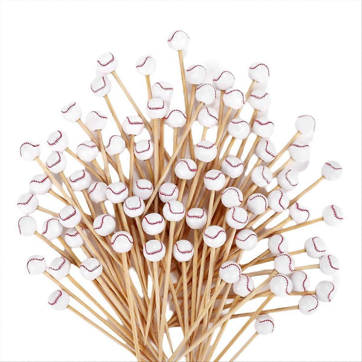 Bamboo Cocktail Picks Decorative Fruit Toothpicks Baseball