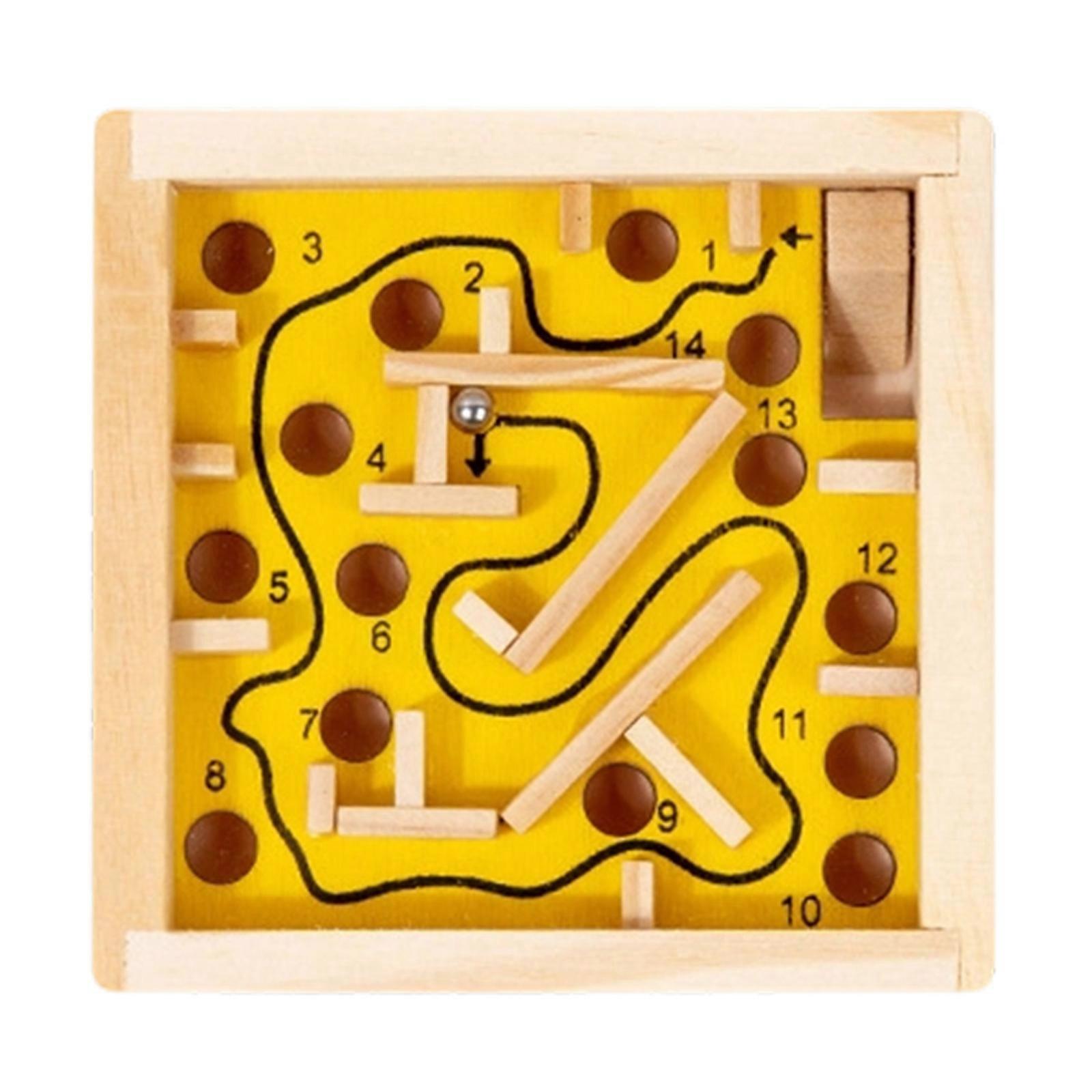 Wooden Maze Balance Board Game Toy For Children Cognitive Development Improves Hand Eye Coordination And Problem Solving  Yellow