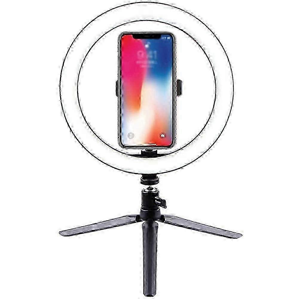 10-inch Tricolor Dimming LED Selfie Ring Light with 10-Level Brightness, Professional Live Light for Cell Phones with Tripod Stand and Power Pack