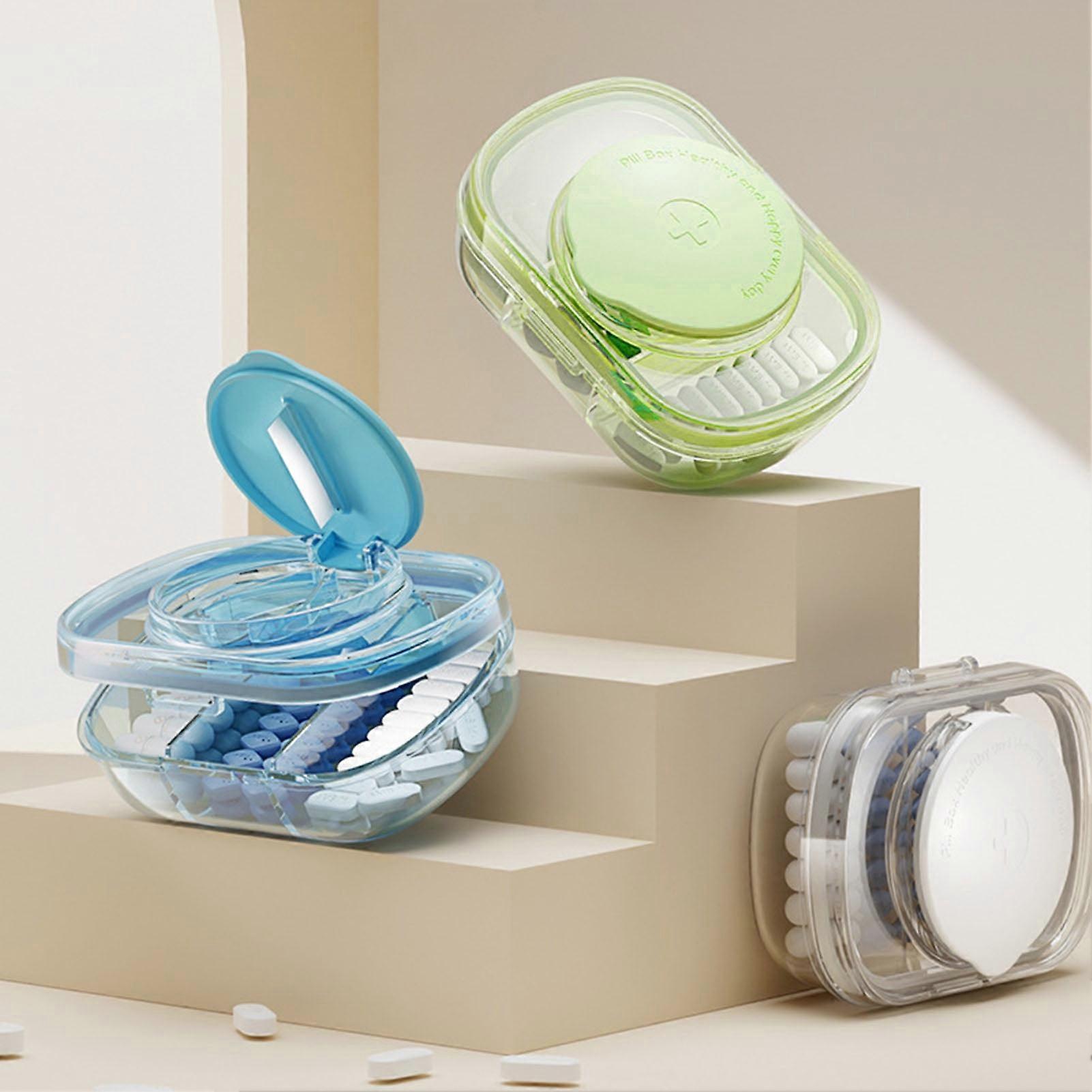 SUSUchens Portable Sealed Pill Box Moisture-proof Mini Clear And Visible One Week Pill Box Dispenser for Outdoor Clear Blue