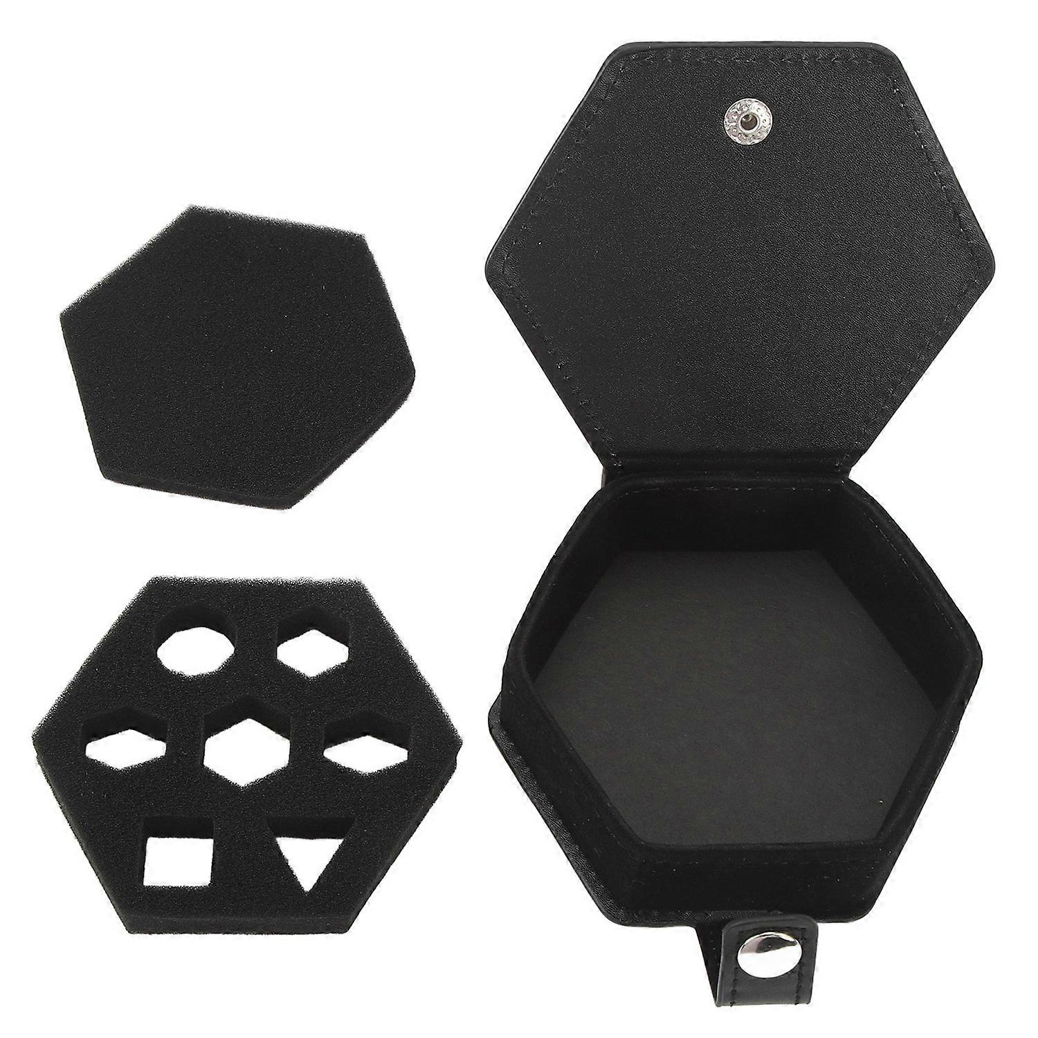 Dice Box Storage Case Tray PU Leather Sponge Multifunctional Portable for Travel Black Hex