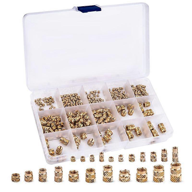 340PCS M2 M2.5 M3 M 4 M 5 M6 Metric Knurled Nuts Assortment Set Threaded Insert Nuts Brass Heat Set 