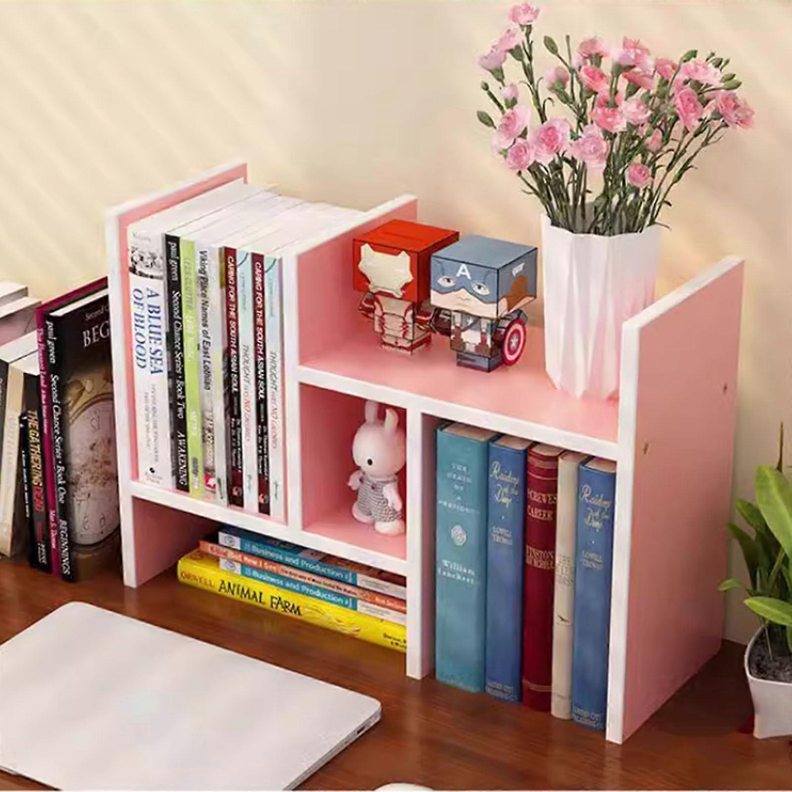 Multifunctional Desktop Combination Bookshelf  Adjustable Desk Shelves, Compact Freestanding Office Storage, Pink
