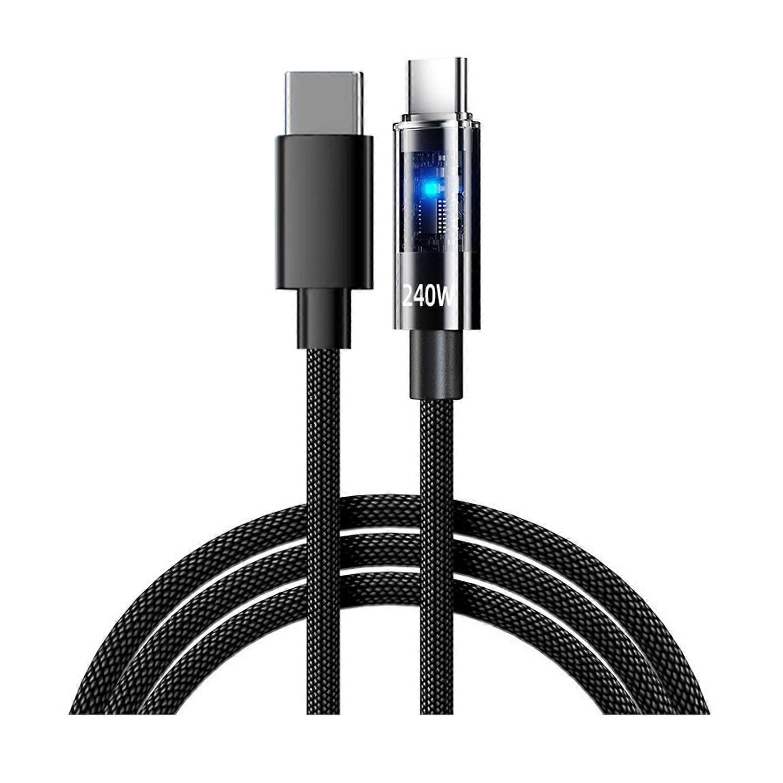 240W Fast Charging USB C Data Cable Double Port Charging Overcurrent Protections Nylon for Laptops Phones Multicolor