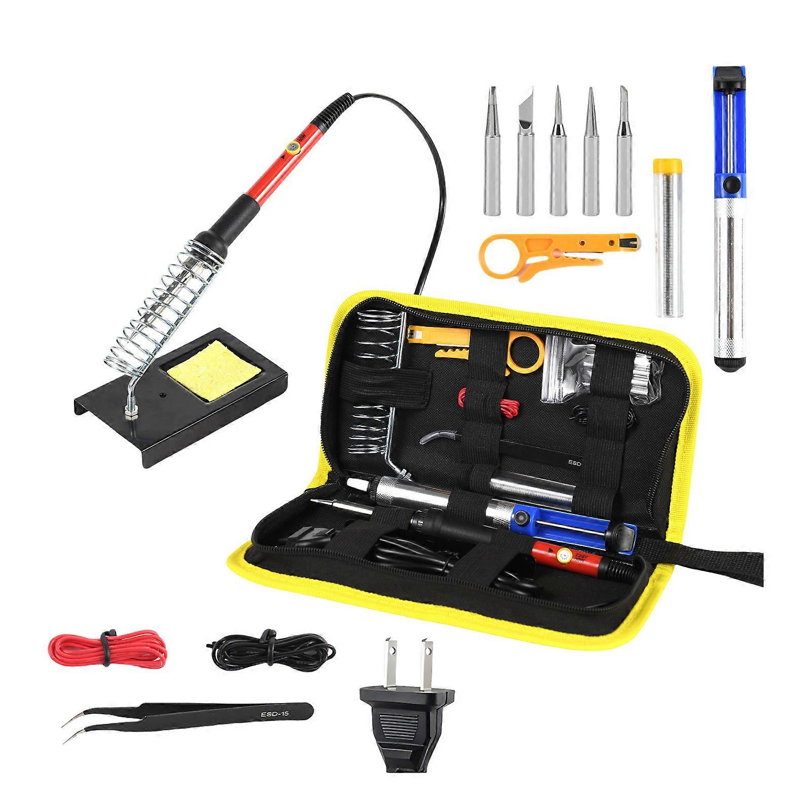 Multifunctional Soldering Set 15 Piece Set Temperature Adjustable Up To 450℃ Includes Anti Slip Base And Sponge  Red
