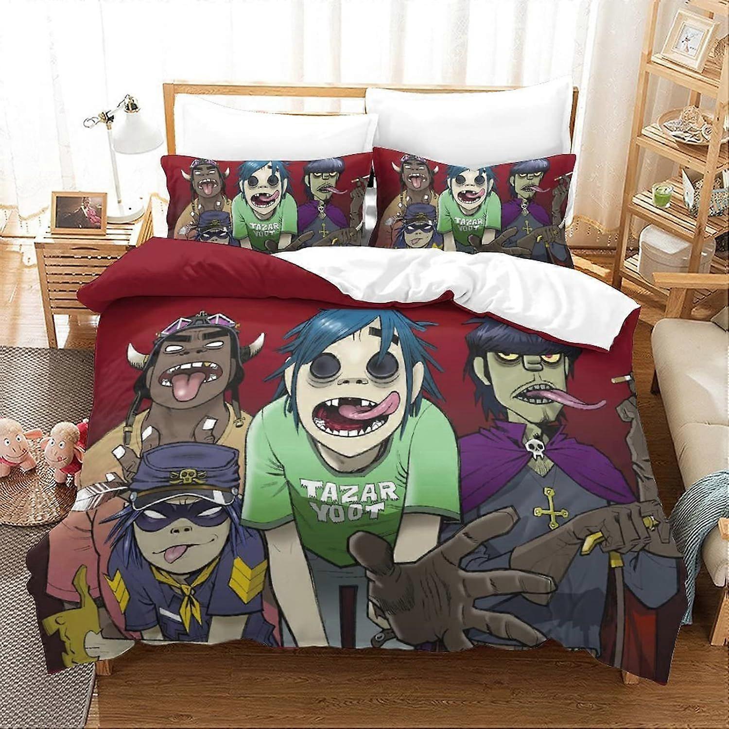 GENBAK Gorillaz Estilo 3D Digital Print Music Bedding Sets Hip-Hop Print Duvet Cover Sets Soft Microfiber 3Pcs Quilt Cover com fechamento com zíper