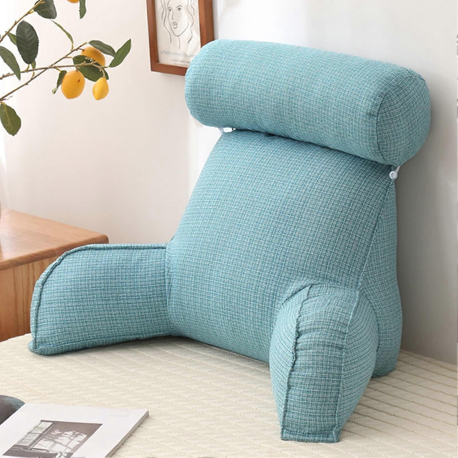 Reading Pillow with Armrests and Lumbar Support for Bed Reading or Gaming, Sky Blue 75×40×40cm with Round Cushion