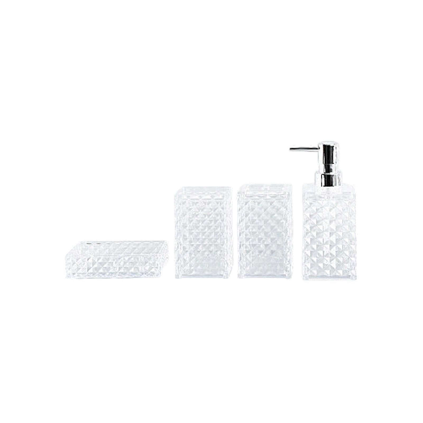 Pack of 4 Transparent Diamonds Grids Bathroom Storage Plastic Organizers with Textured Surfaces Space Saving Containers  White