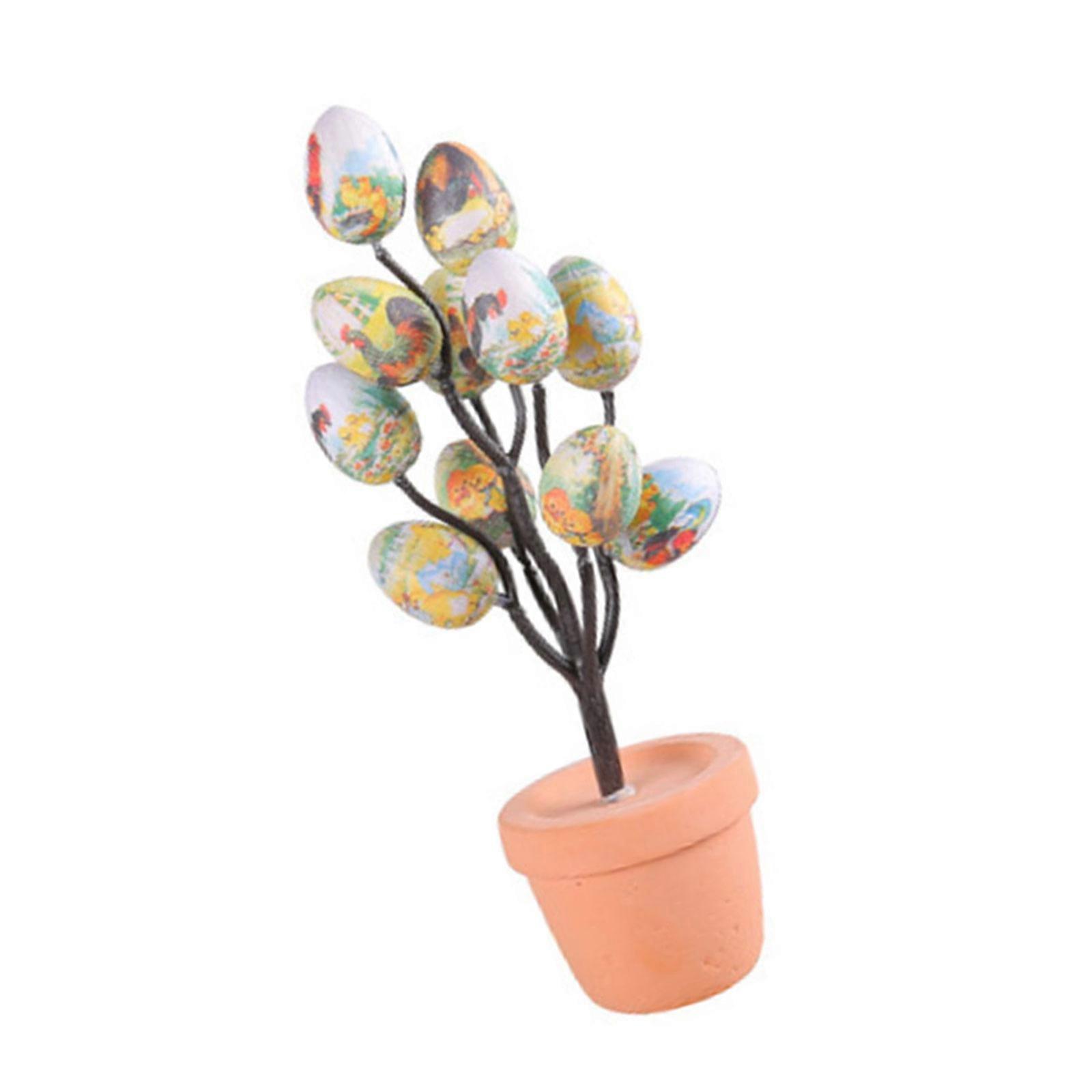 Easter Tree Simulated Potted Plant for Happy Easter Party Home Settings with Colorful Foam Eggs Multicolor