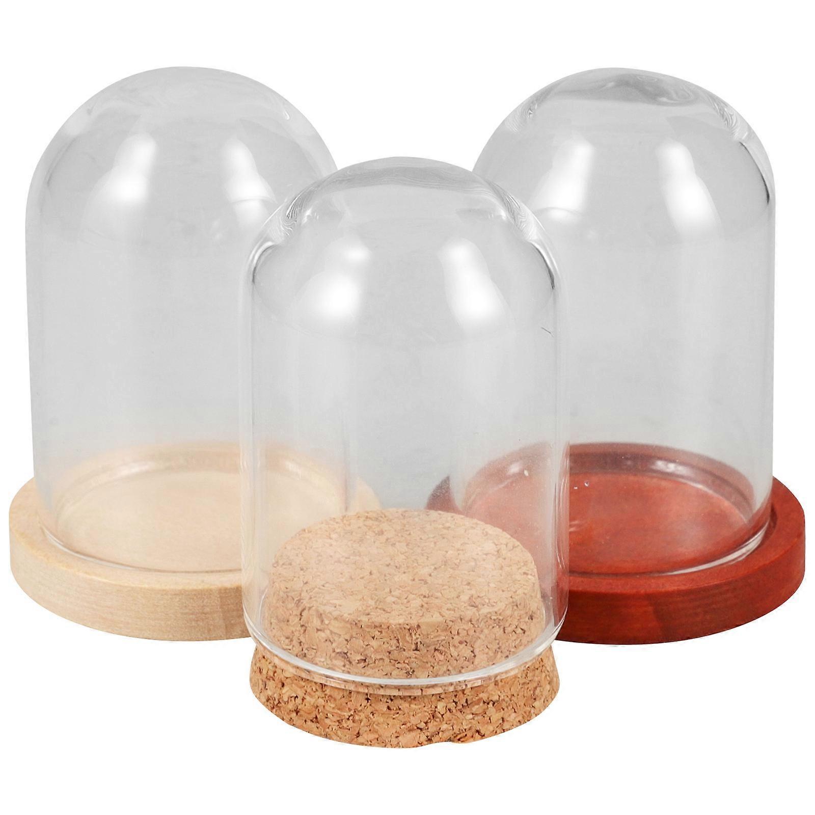 Tiny Flower Display Dome With Wooden Base For Craft Enthusiasts Valentine's Day 3 Set Assorted Color