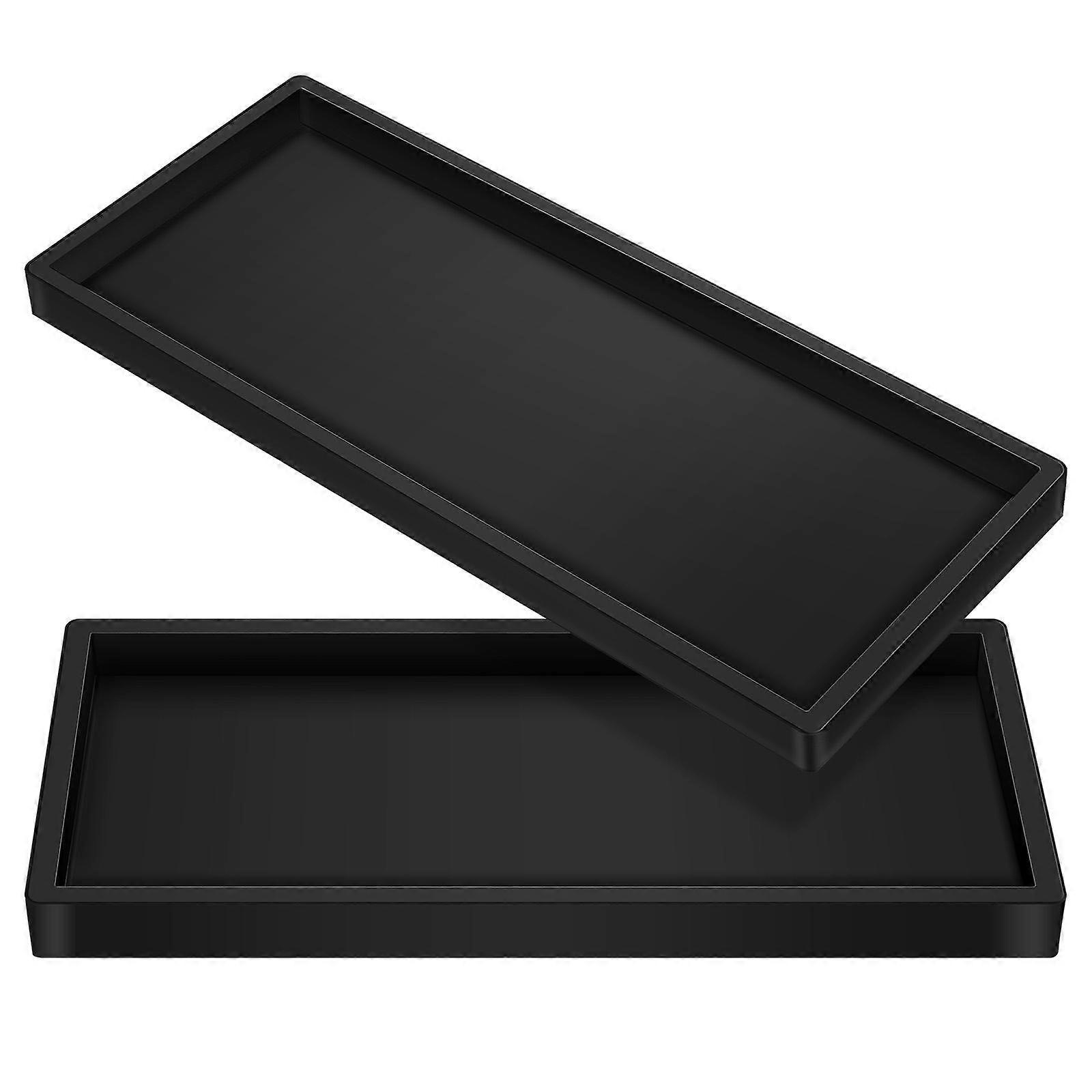 Bathroom Vanity Tray Black Silicone for Storage 2Pcs Set