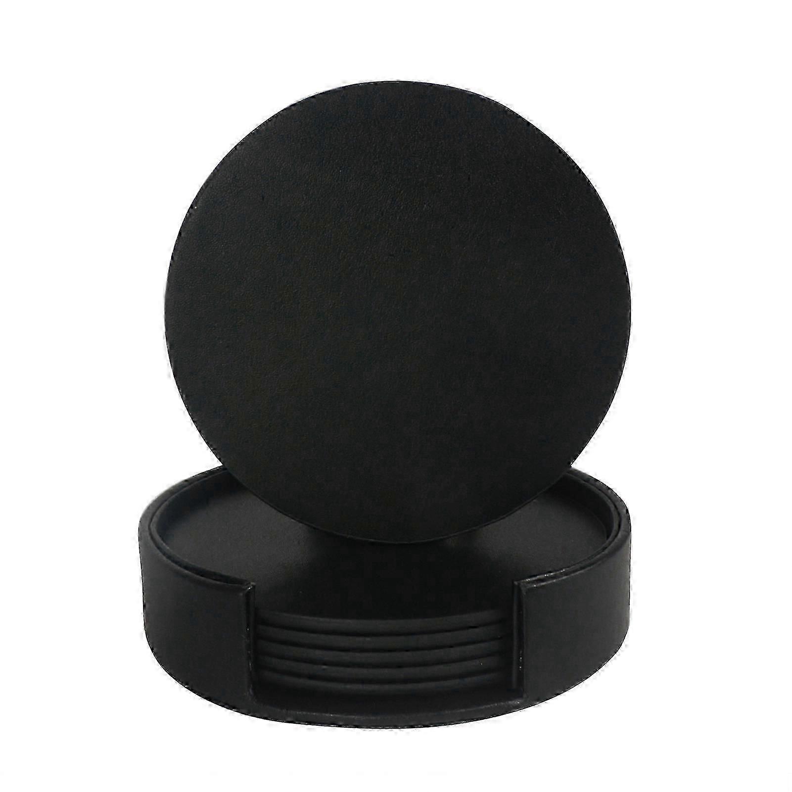 6 waterproof drink coasters set round double-sided faux leather