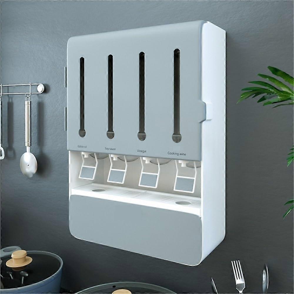 Wall Mounted Spice Rack with Airtight Containers, Large Partitioned Kitchen Condiment Organizer Blue