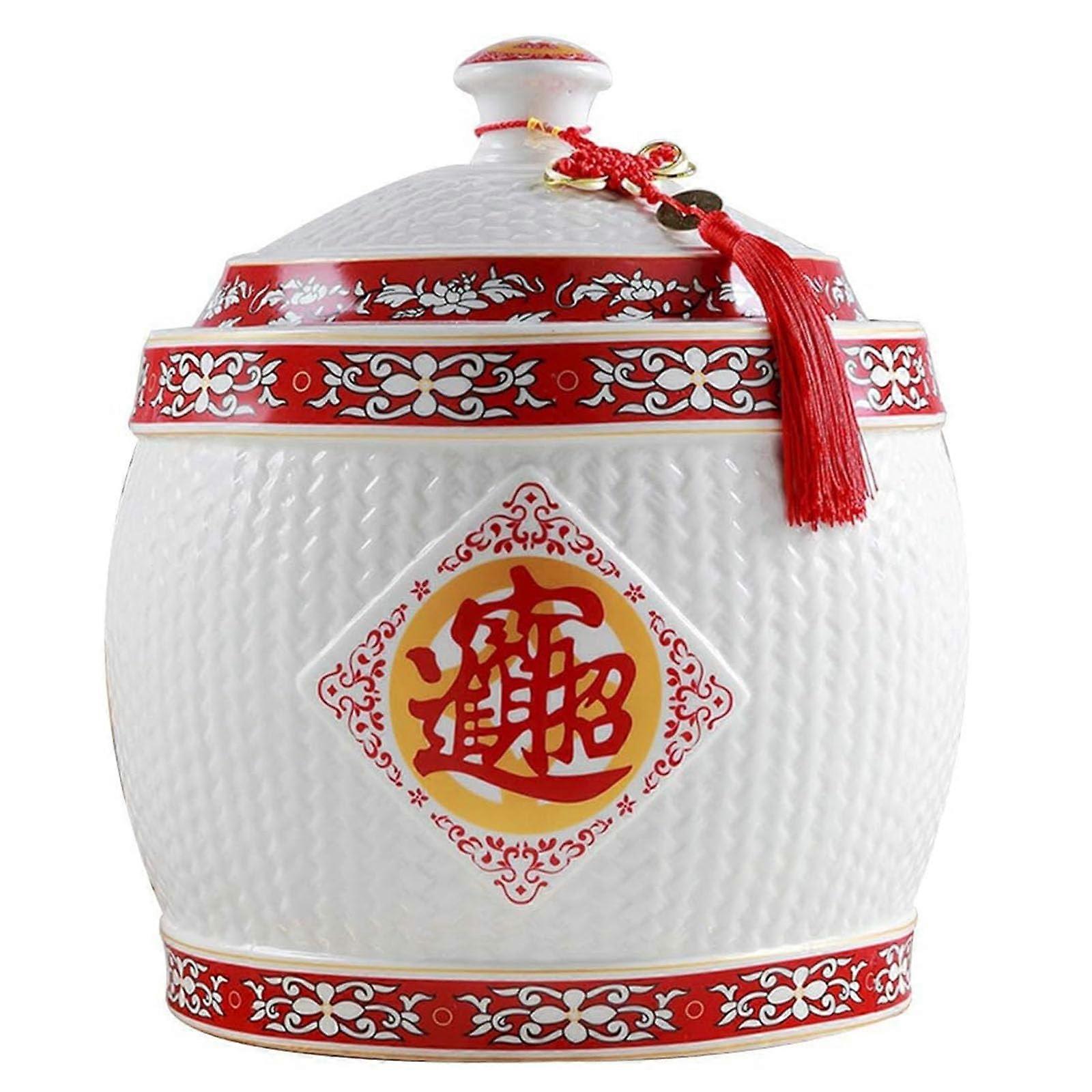 Ceramic Rice Storage Container with Sealed Freshness Lid, 21x24cm Large Grain Dispenser Jar