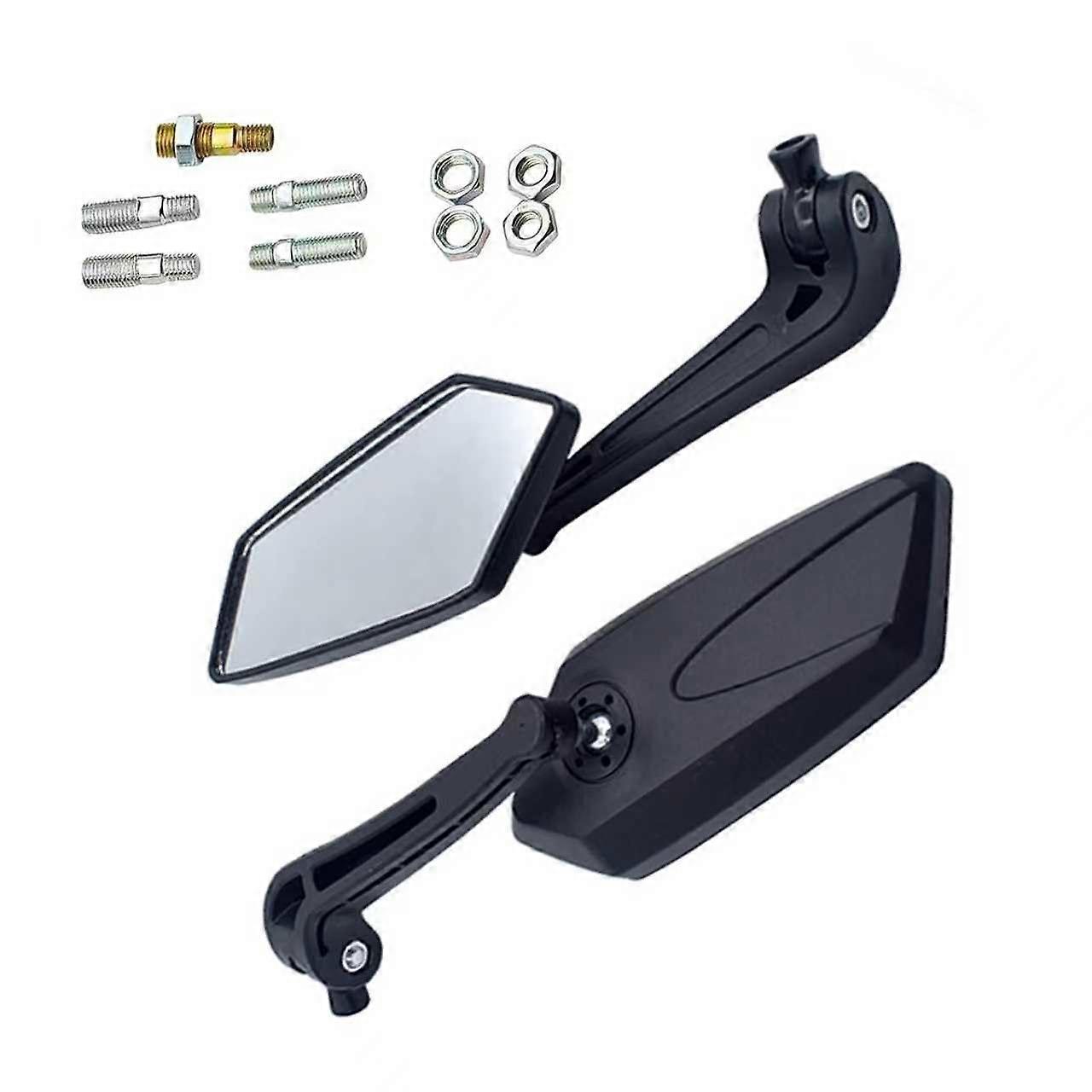 2 PCS Motorcycle Rear View Mirrors, 360° Adjustable Foldable Wide Angle Universal Fit Black
