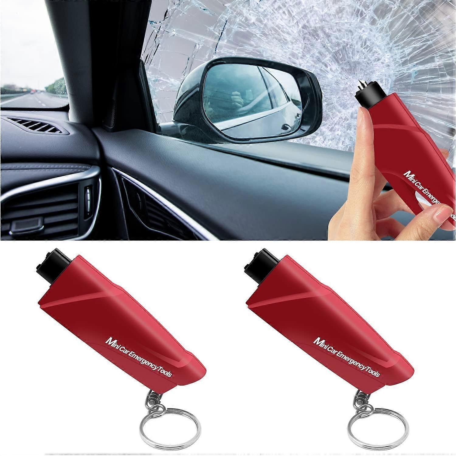 Car Escape Tool 3 in 1 Emergency Window Breaker and Seatbelt Cutter Keychain Tungsten Steel 2 Pack Red