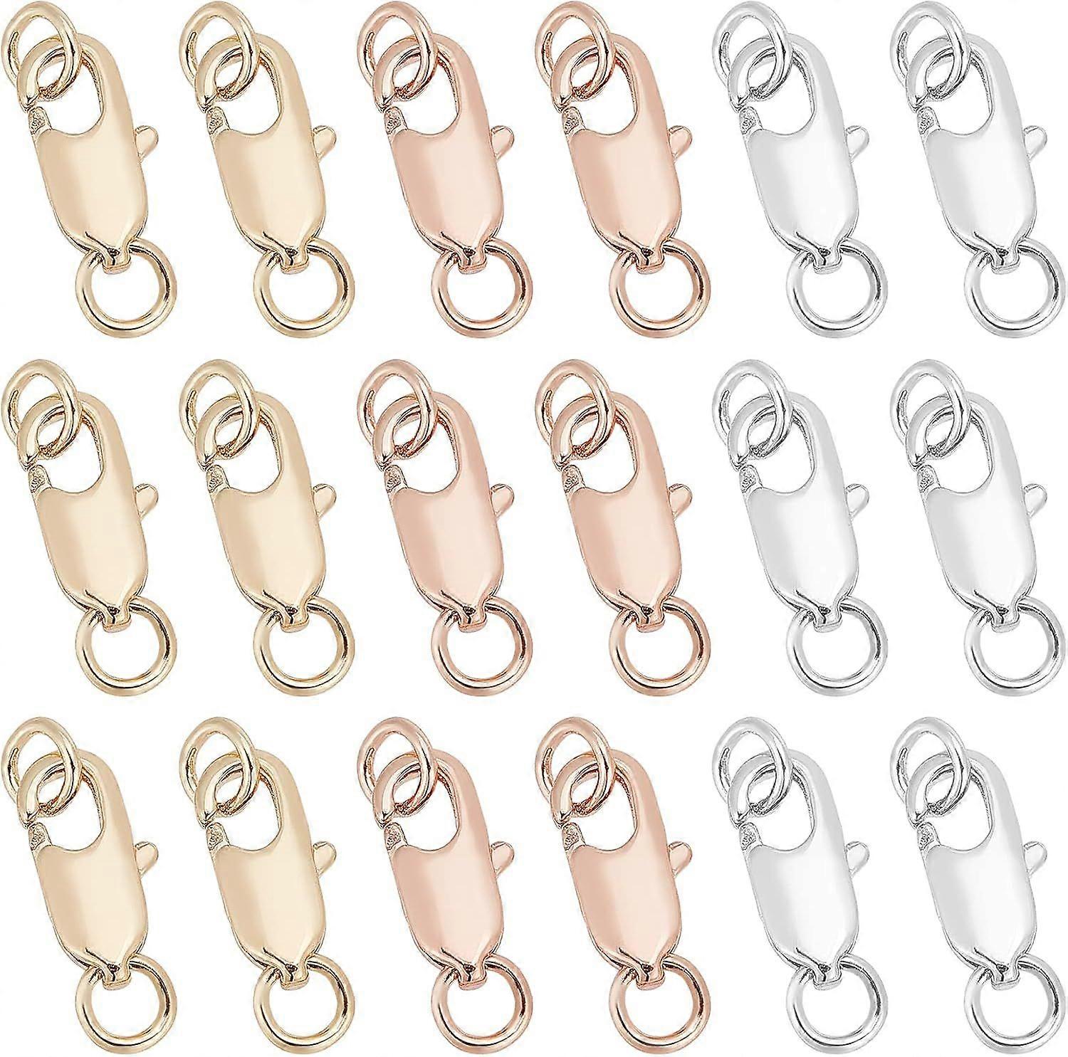 18pcs Lobster Claw Clasp with 2 Jump Rings 14K Plated Trigger Clasps 3 Colors Brass Jewelry Fastener Hook Lobster Trigger Clasps Connector for Necklac