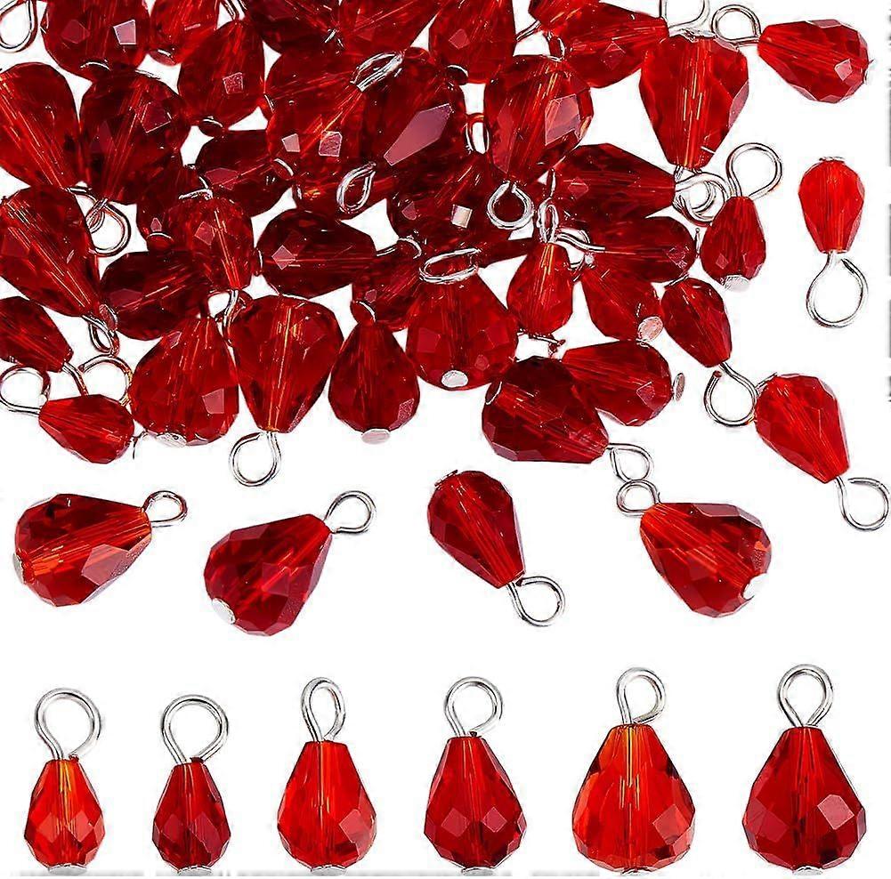 60Pcs 6 Styles Faceted Teardrop Charms Red Teardrop Charms Drop Pendant with Loop Rhinestone Glass Drop Shaped Dangle Charms Beads for DIY Bracelet Ne