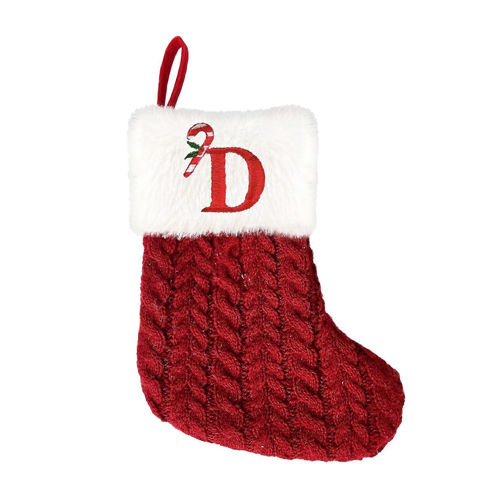 Knitted Christmas Stockings with Embroidered Initials, 7.5in Red and White Holiday Tree Decor