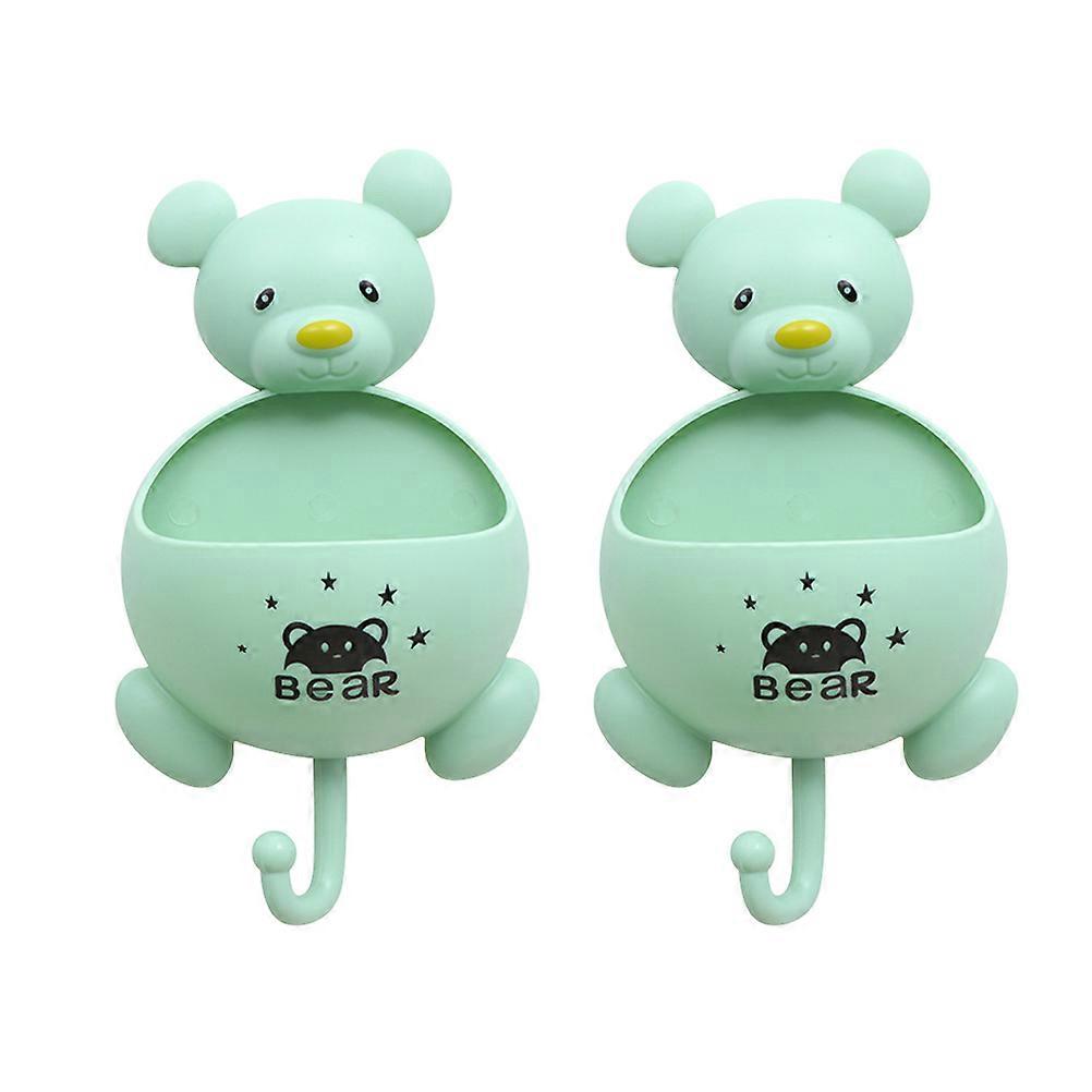 Wall Mounted Toothbrush Rack for Storage 2Pcs Suction Cup Bear Holder Green
