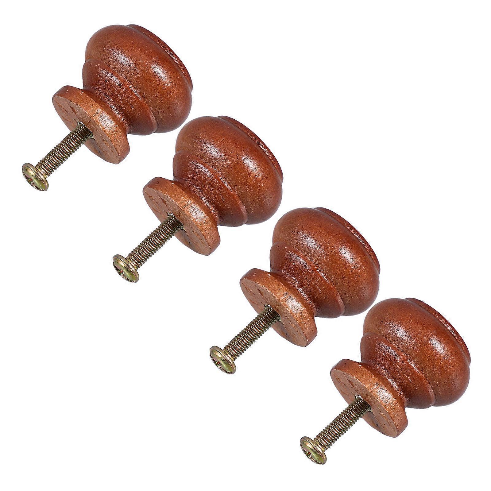 Brown Wooden Door Handle Mushroom Shape Wooden Drawer Knobs 4Pcs
