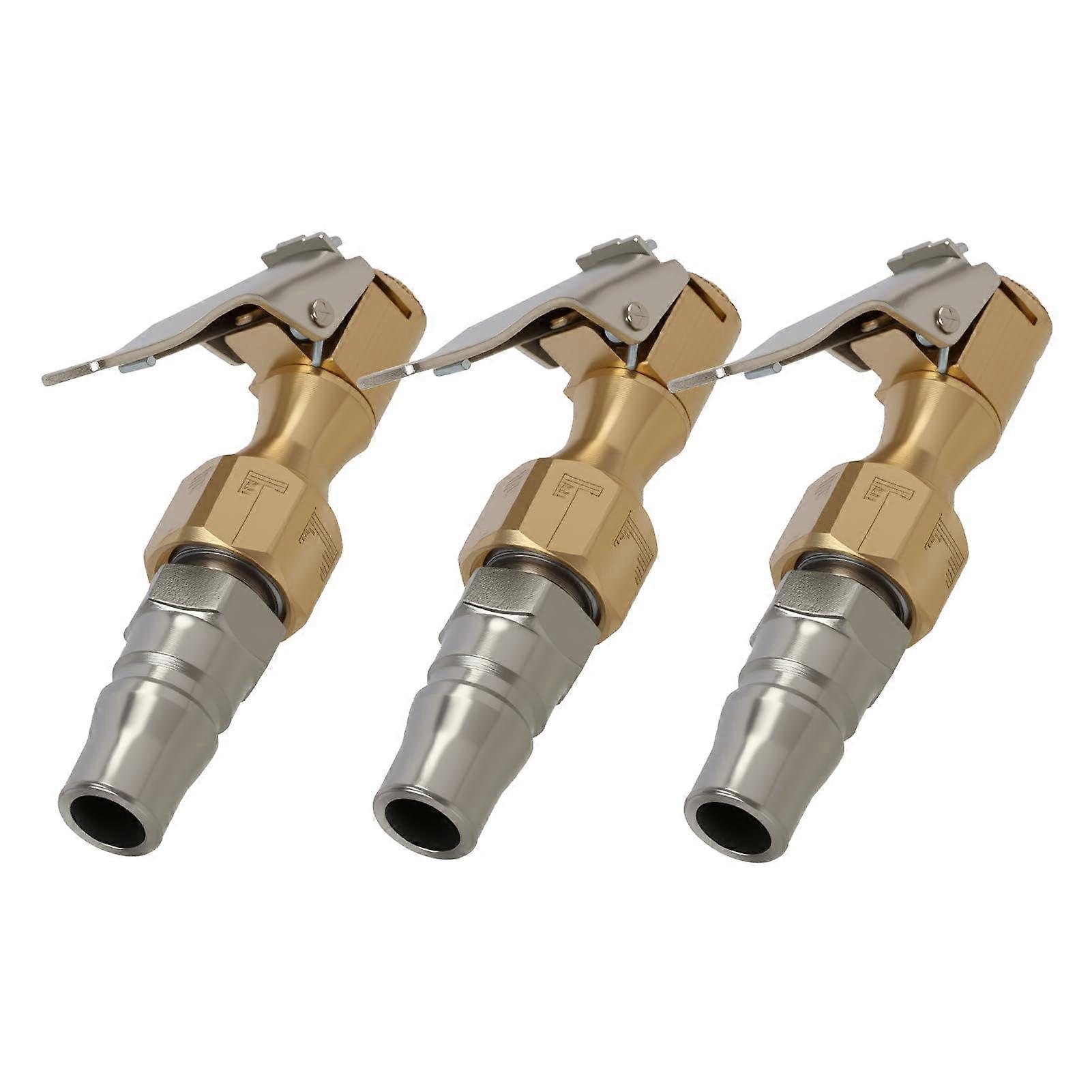 Tire Inflator Air Chuck Set 3pcs Heavy Duty Brass Locking Clip Closed Flow 1/4' FNPT 250 PSI
