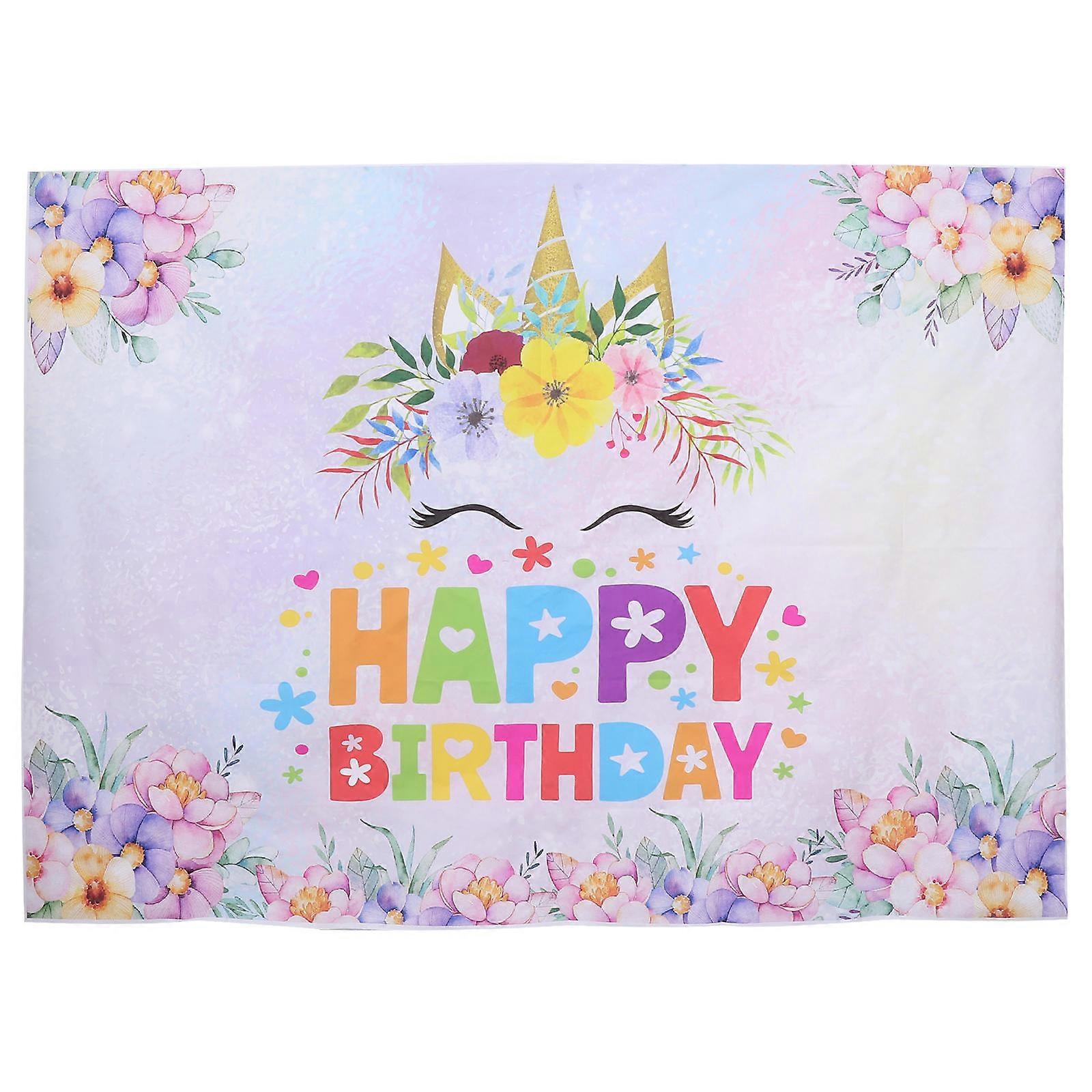 Birthday Unicorn Backdrop Hanging Photo Background with 3Pcs for Party