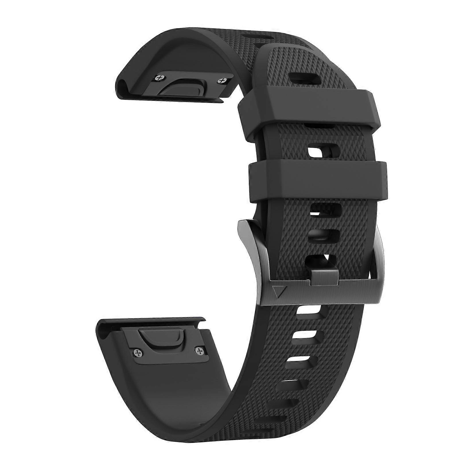 26mm Silicone Replacement Strap with Secure Clasp for Garmin Fenix 7X 6X 5X 3 Series Black