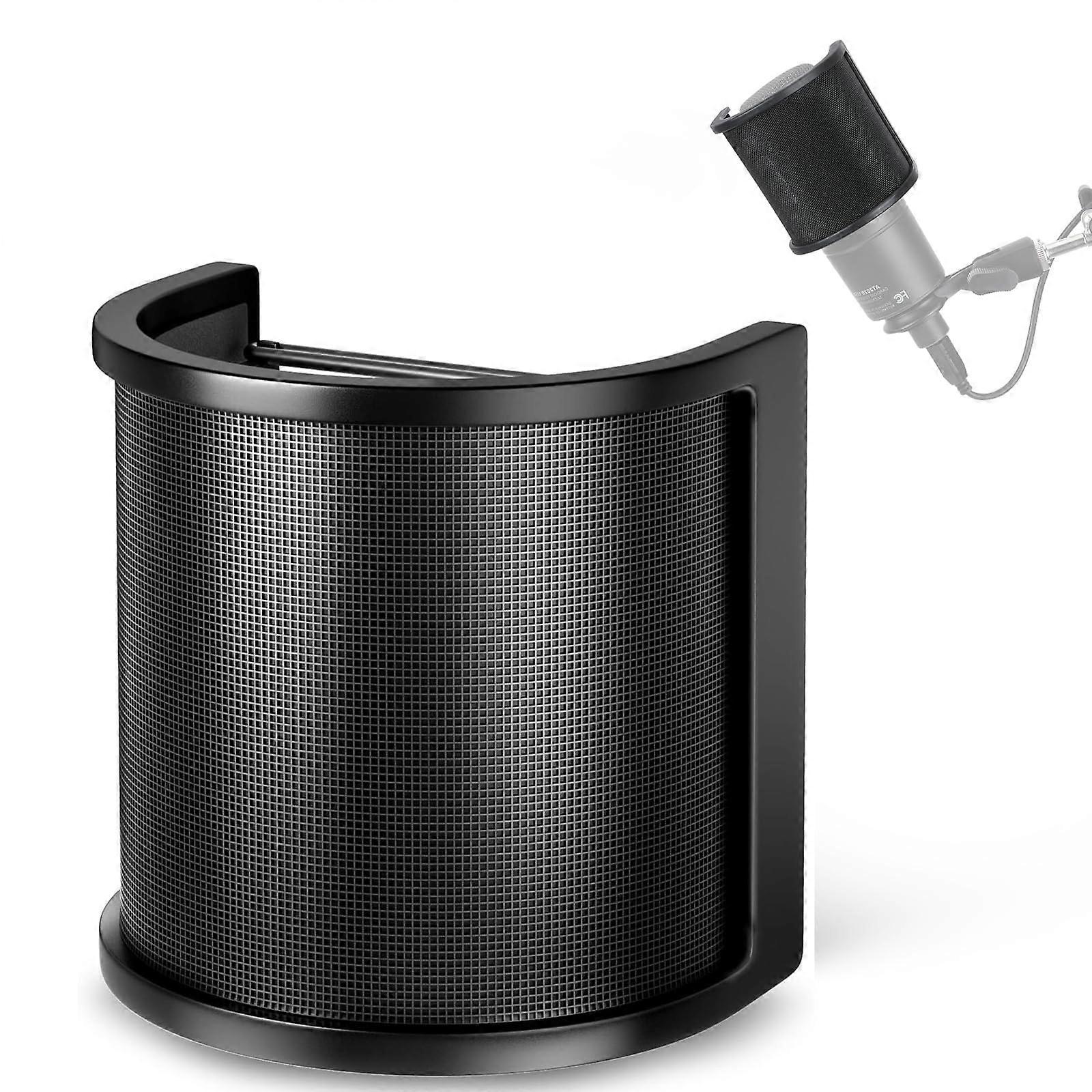 Microphone Pop Filter with ThreeLayer Noise Reduction Shield for AT2020 and 3550mm Mics Black