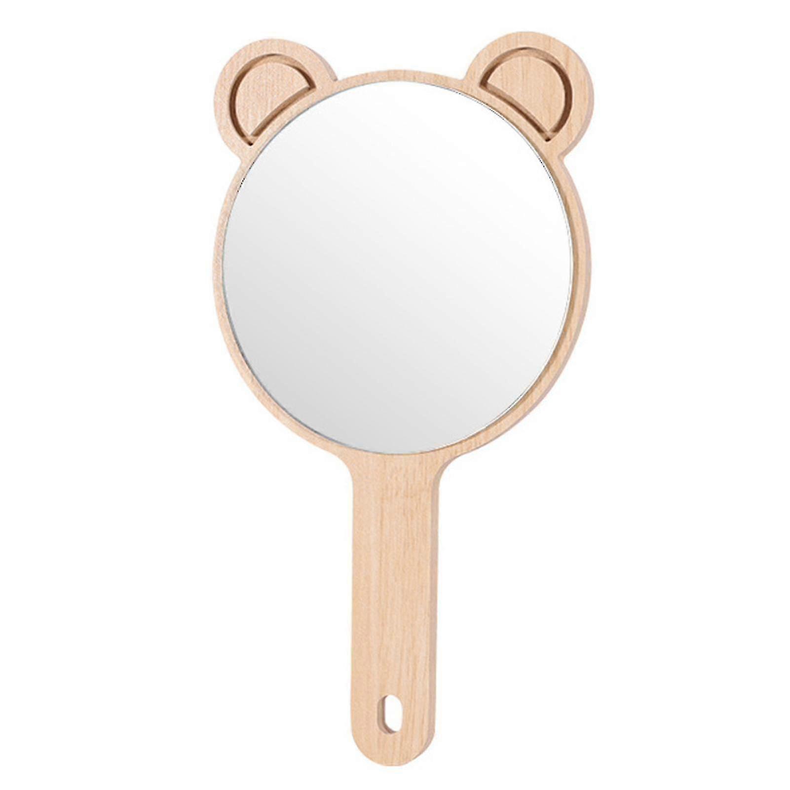 Cartoon wooden-handle compact mirror, ear-hook, smooth