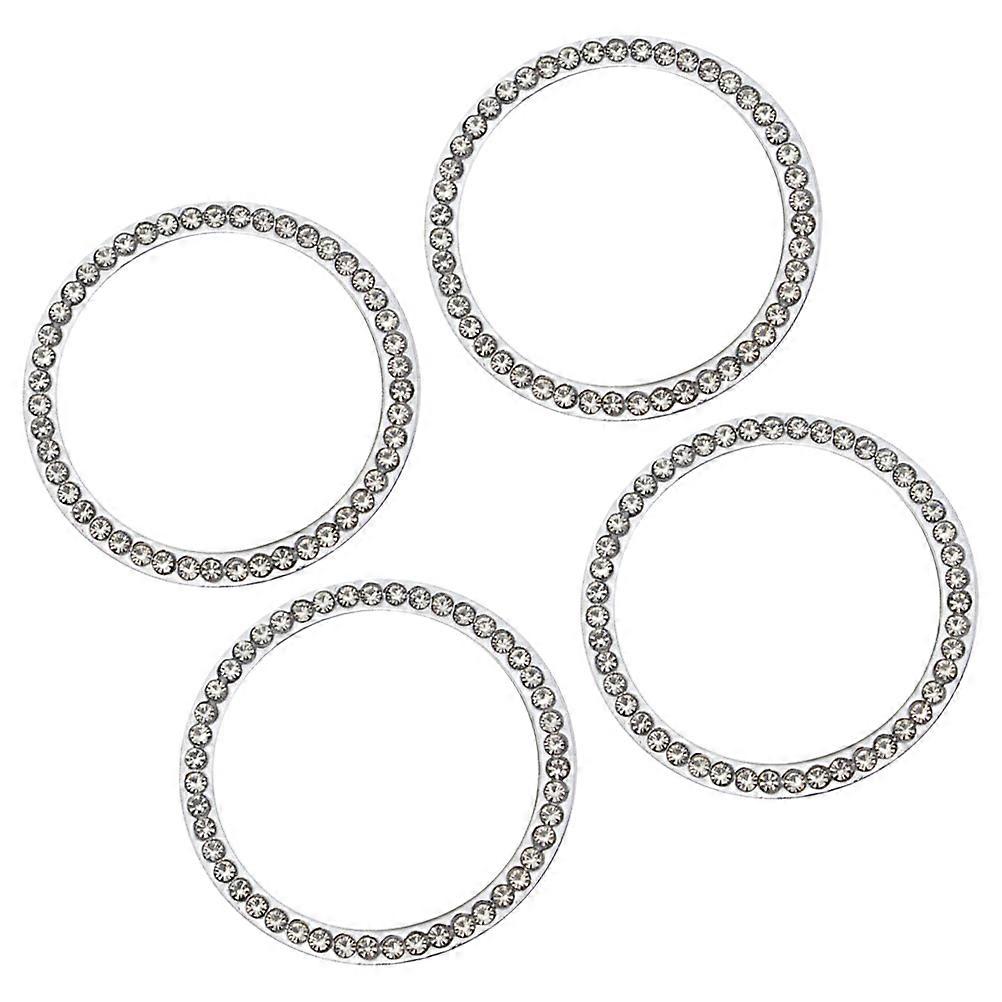 Start Ignition Button Cap Car Stem Cap Rhinestone Tire Dust 4Pcs Silver