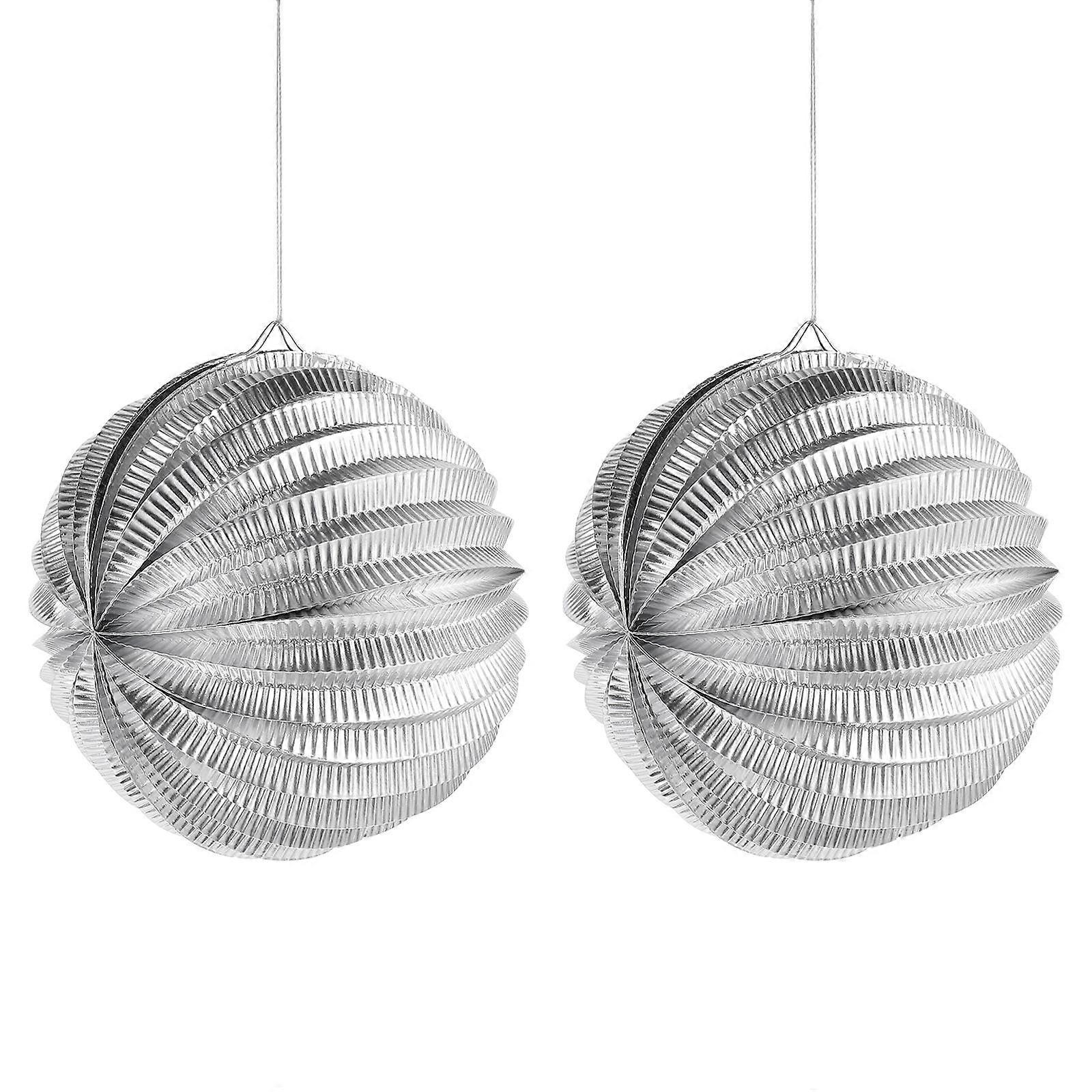 Wedding Hanging Pendants Silver Folding Ball Decor for 2Pcs Use