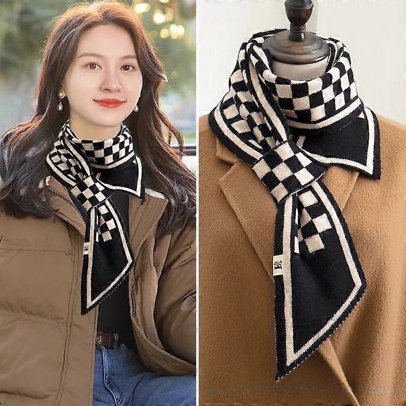 Simple and warm women's scarf for winter, checkerboard design