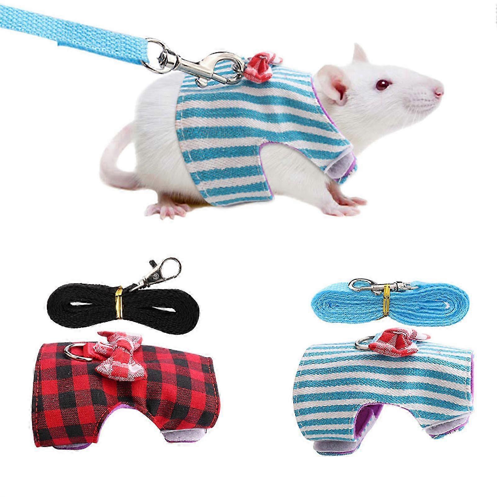 Small Animals Traction Rope Chest Strap Red Grid  Blue Stripes 2 Pieces
