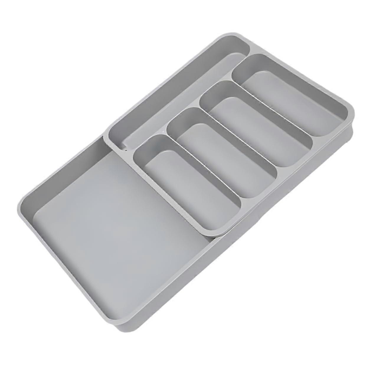 Silverware Drawer Organizer Expandable with Compartments, Grey Kitchen Utensil Holder for Tidy Storage