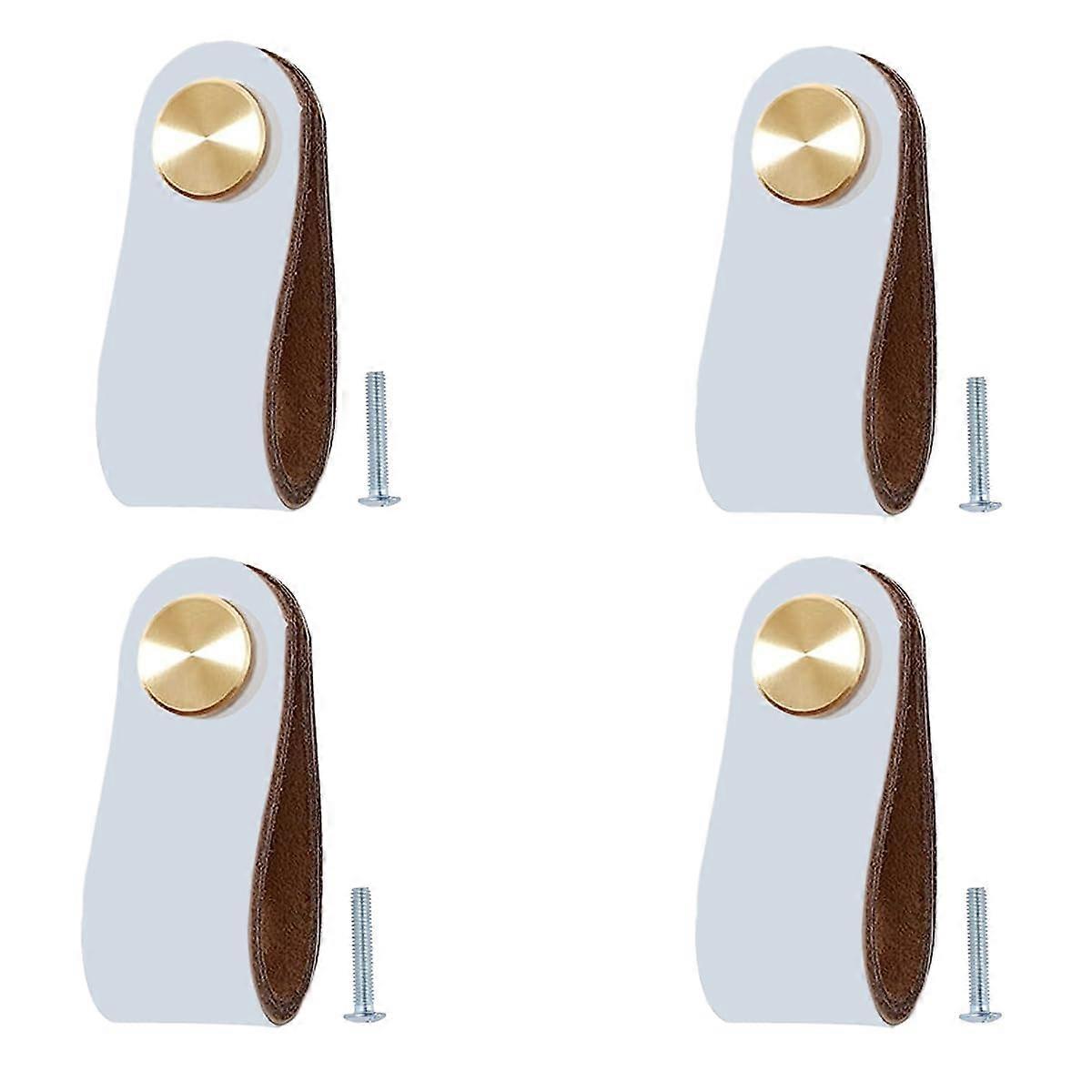 Leather Cabinet Knobs and Drawer Pulls, 4 Pack Soft Touch ChildSafe Handles for Dresser, Milk White