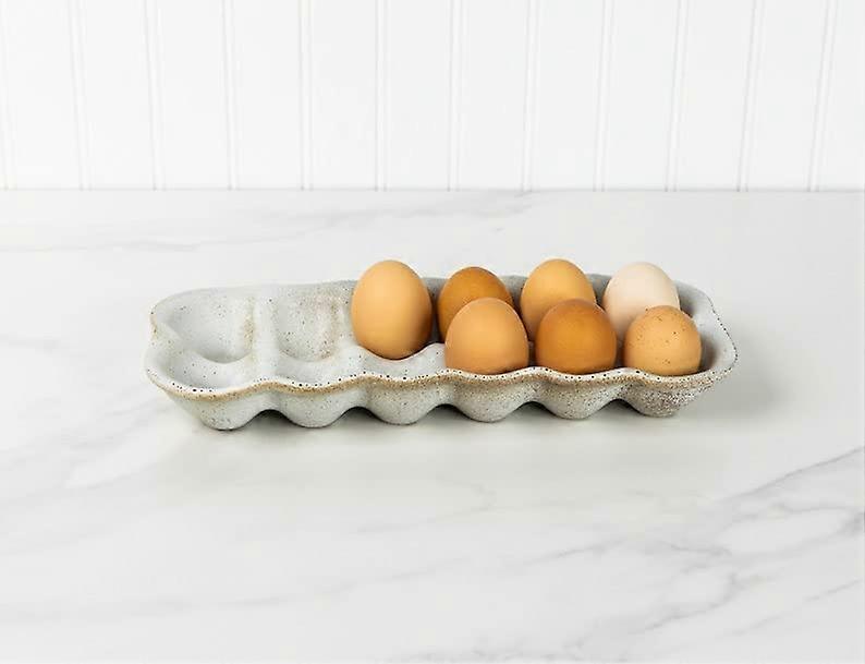 Handmade Ceramic Egg Holder Stoneware Tray for Rustic Farmhouse Kitchen Display and Storage