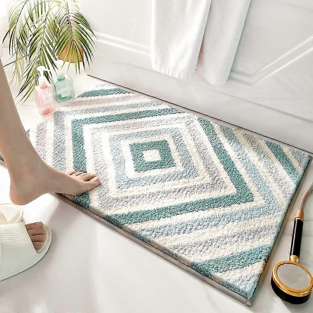 Luxury Bathroom Rug with Extra Soft Microfiber, Non Slip Absorbent Bath Mat, Gradient Cyan Shag