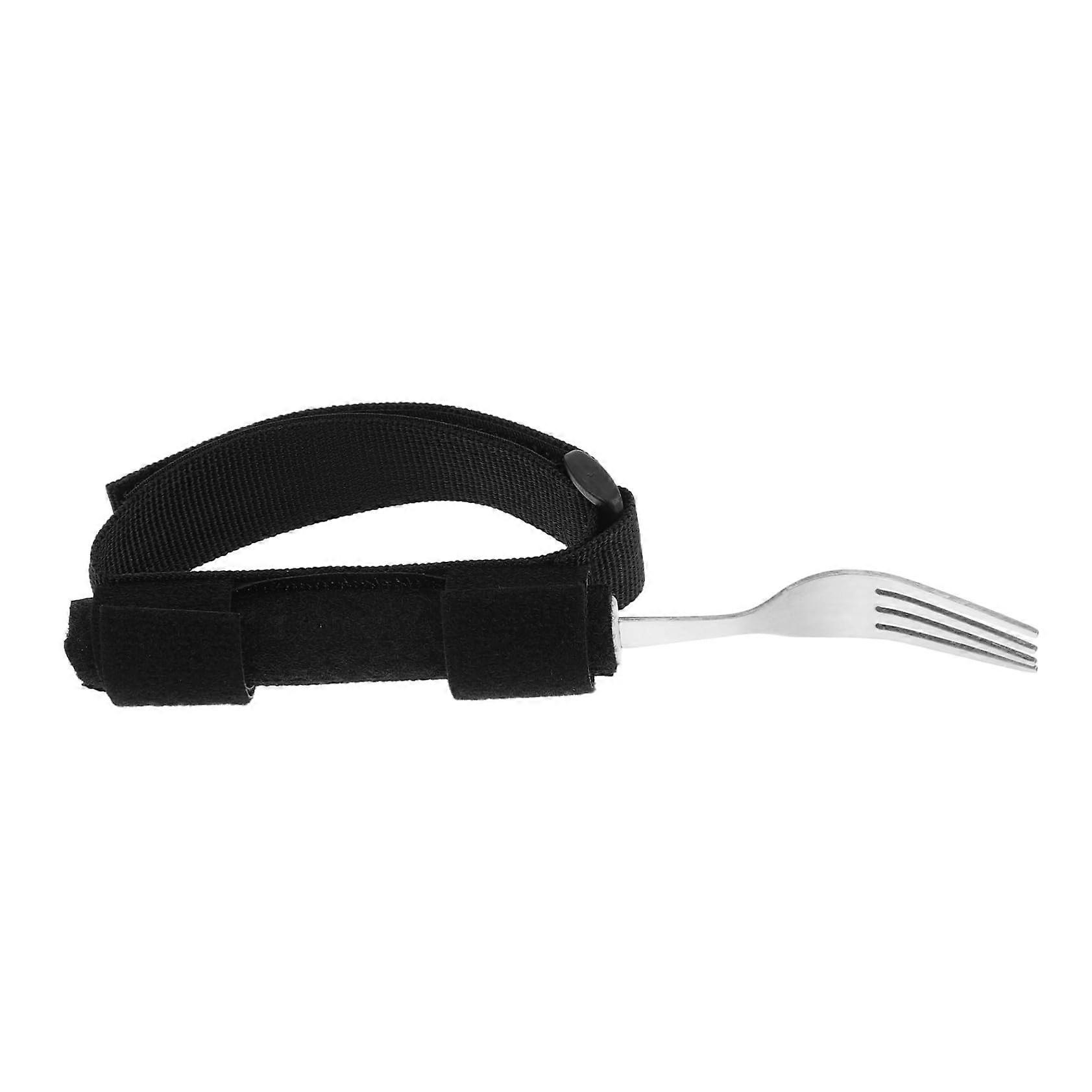 Adaptive Utensil Fork with Secure Fabric Hand Strap for Elderly SelfFeeding Stainless Steel