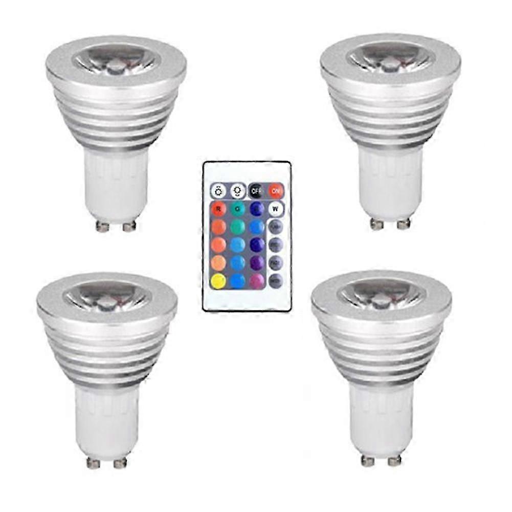 4pcs GU10 Bulbs and 1remote Control with Memory Function 4dynamic Lighting Modes Spotlight 17colors