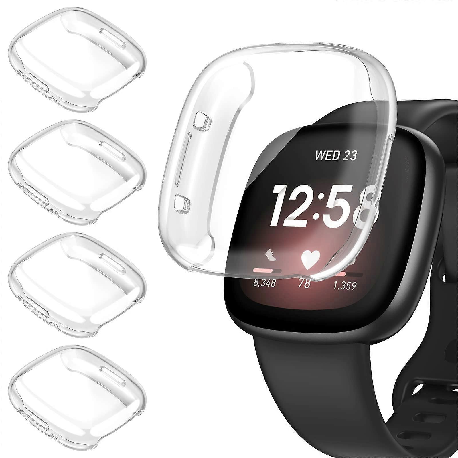 4 Pack Clear Case for Fitbit Versa 4 and Sense 2, Full Coverage TPU Bumper with Precise Cutouts
