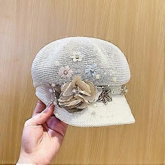 Dames zomerse achthoekige stropet in newsboy-stijl met verstelbaar koord en gebreide mesh baret – geschikt voor alle hoofdmaten