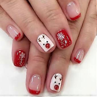 24 Pcs Christmas Press On Nails Set with Festive Snowflake and Fawn Design for Instant Holiday Manicure